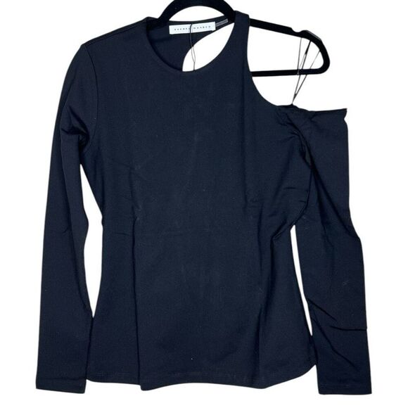NEW Susana Monaco Crew Neck Cold Shoulder Top in Black Medium - Picture 2 of 9